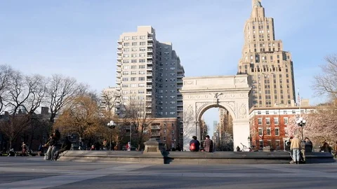 People Walking Through Washington Square Park Sunny Evening Stock Footage 127213821