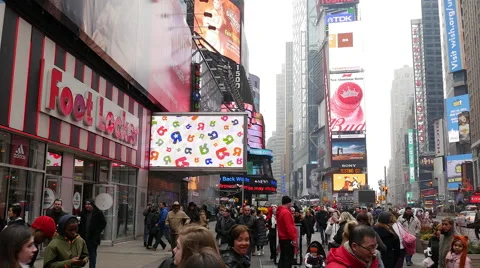People Walking in Time Square Stock Footage 55513178