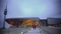 People walking toward new glass shopping center on weekend, modern architecture 4k or 4k+ Resolution