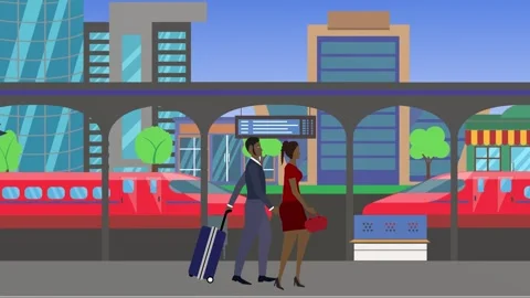 People walking in the train station, 2d animation Stock Footage 308376331