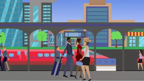 People walking in the train station, 2d animation 库存影片 308376408