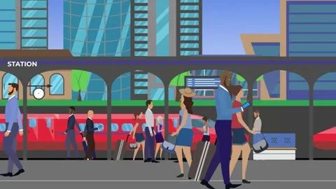 People walking in the train station, 2d animation Vídeos de archivo 308376429