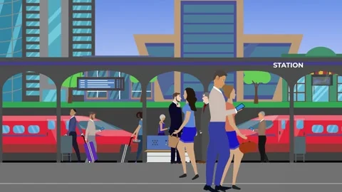 People walking in the train station, 2d animation Vídeos de archivo 308376438