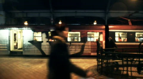 People walking in a train station Stock Footage 599042