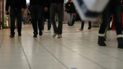 People walking at train station Stock Footage