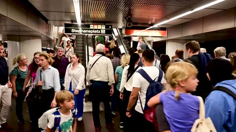 People walking in the train station. A group of people on escalator Stock Footage 253222241