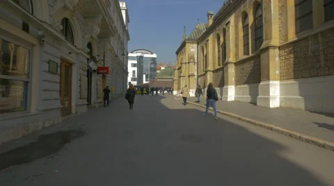 People walking in Trg fra Grge Martica in Sarajevo Stock Footage 59794909