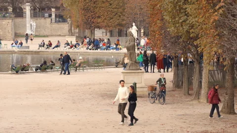People walking in the Tuileries public park in Paris, France in autumn Stock Footage 231243553