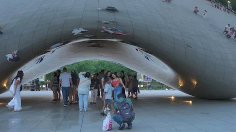 People Walking Under Cloud Gate Sculpture In Millennium Park Stock Footage 336271008