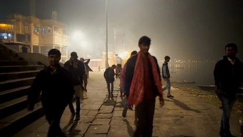 People walking in Varanasi Stock Footage 112080114