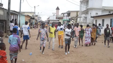 People walking in a village while talking. Stock Footage 160551122