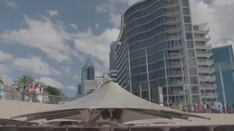People Walking by Waterfront and Modern Buildings in Sydney City on a Sunny Day Stock Footage 345804350