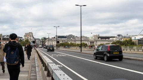 People walking on Waterloo Bridge, time lapse, London, UK Stock Footage 105454380