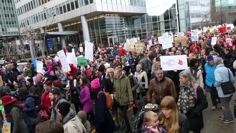 People walking Womens march Stock Footage 72268845