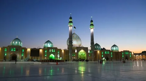 People walking in the yard of Jamkaran mosque. Qom, Iran Stock Footage 61360484