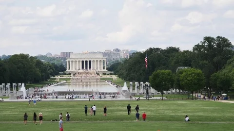 People at Washington Mall and Washington Monument Stock Footage 82076053