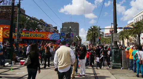 People Watch a Float in the Mardi Gras Parade 4099 Stock Footage 35796720
