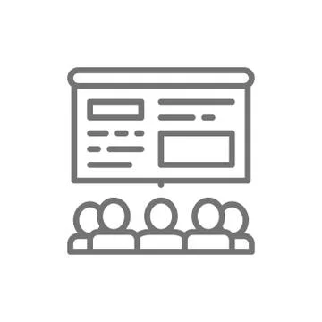 People watch presentation on an interactive whiteboard line icon. Stock Illustration
