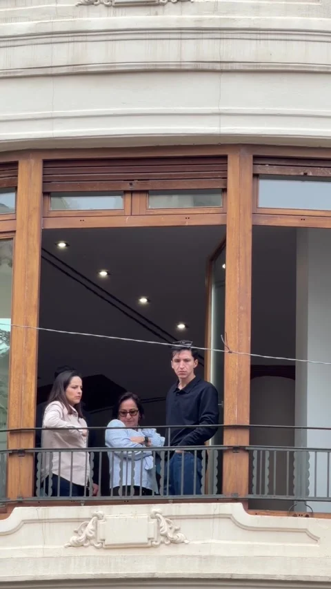 People watching Fallas de Valencia festival from balcony Stock Footage 333033226