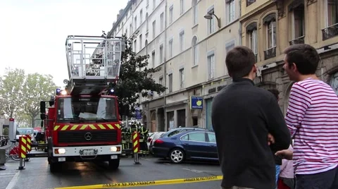 People watching fire fighting action - Lyon France 2 Stock Footage 44753520