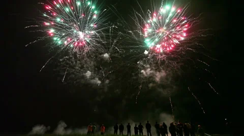 People watching fireworks display Stock Footage 33641948