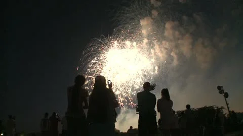 People watching fireworks Stock Footage 21238245