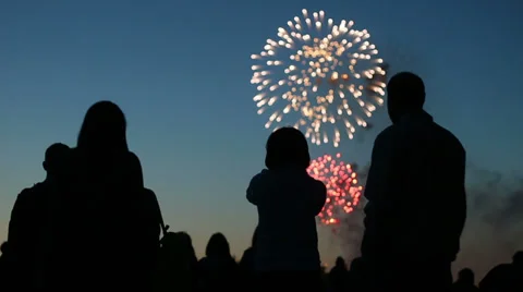 People watching fireworks Stock Footage
