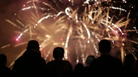 People watching fireworks Stock Footage