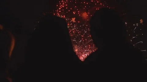 People watching the fireworks Stock Footage 76203515