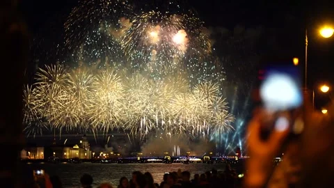 People Watching Fireworks Stock Footage 130219081