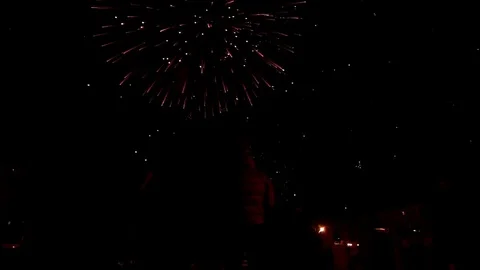 People watching fireworks at the New Year night Stock Footage 74734553