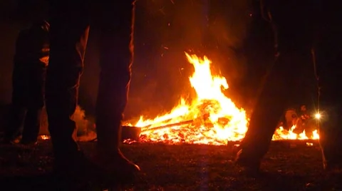 People Watching Large Fire Stock Footage 8360189