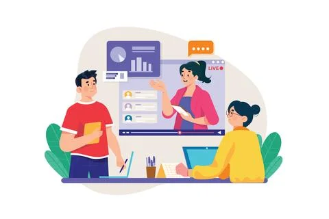 People watching online video tutorial イラスト素材