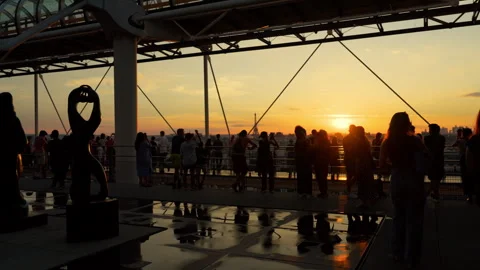 People watching the sunset at the viewpoint. Paris Stock Footage 247974057