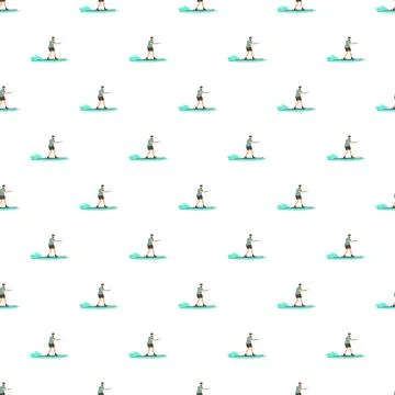 People water skiing seamless pattern for summer vacation Illustrazione stock