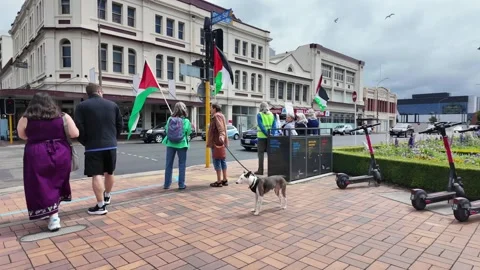 People wave Palestinian flags during a peaceful demonstration Stock Footage 326981098
