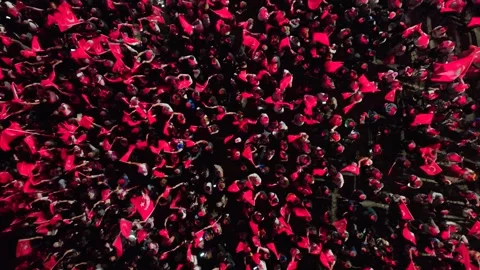People waving flags at the rally Stock Footage 309925447