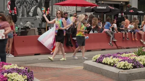 People waving Pride Flags at a Pride Parade Video stock 244552012