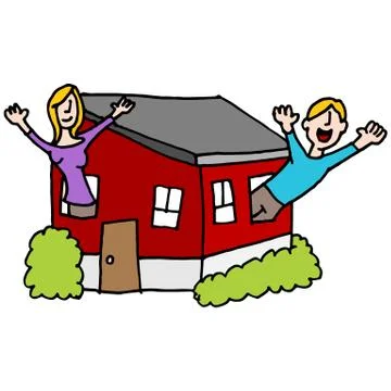 People waving from a tiny house Stock Illustration
