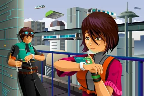 People Wearing High Tech Watch Stock Illustration