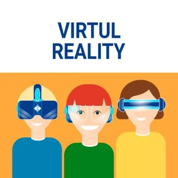 People Wearing Virtual Reality Headset Modern Vr Technology Concept Stock Illustration