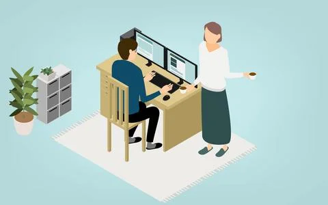 People who work at home with isometric and telework Stock Illustration