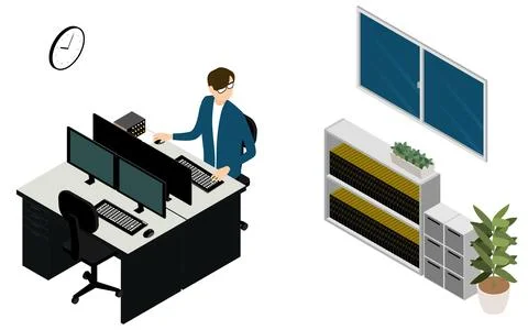 People who work overtime until midnight, isometric イラスト素材