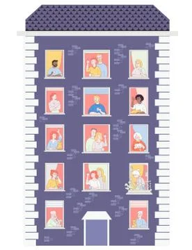 People in the window frames. The concept of living and self-isolation Illustrazione stock