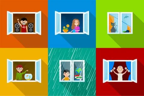 People In Windows Stock Illustration