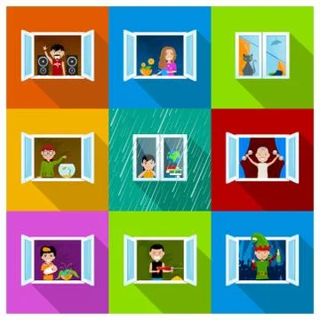 People In Windows Stock-Illustration