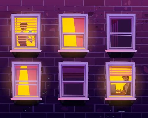People in windows, private life in apartments Stock Illustration