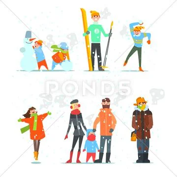 People in Winter and Activities. Vector Illustration Stock Illustration