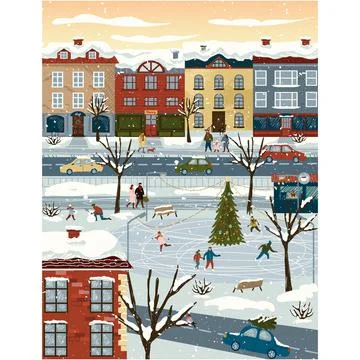 People on winter ice rink vector background 库存插图