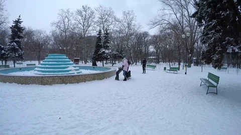 People in winter park Stock Footage 86474932